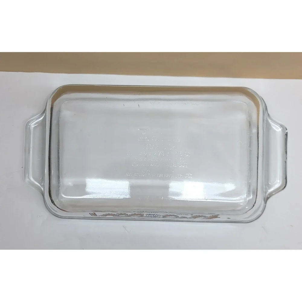 Anchor Hocking Glass Loaf Dish 1.5 Qt Floral Basket Ribbon Vtg 1989 9
